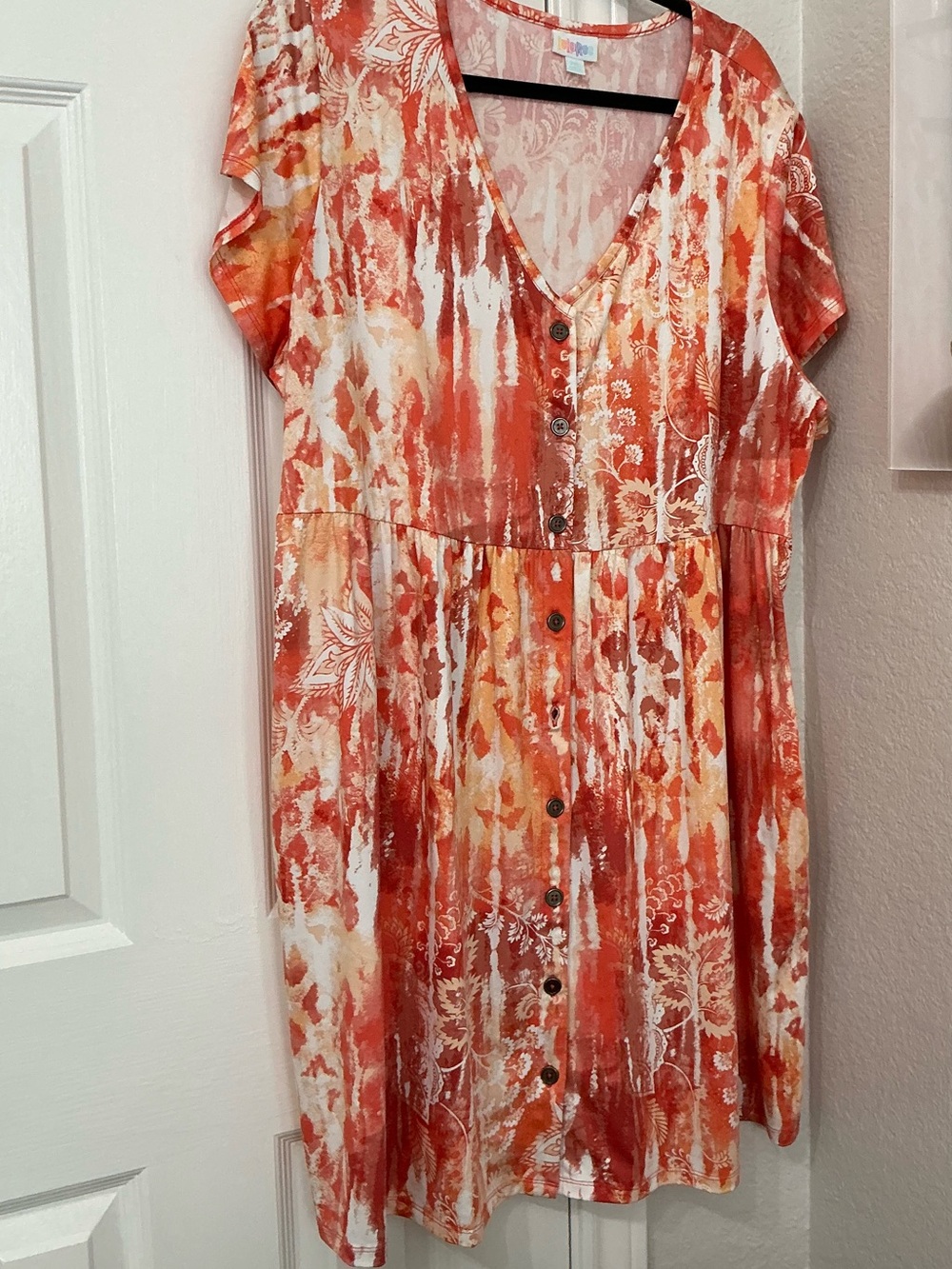 Women’s Floral Button-Front V-Neck dress in Orange